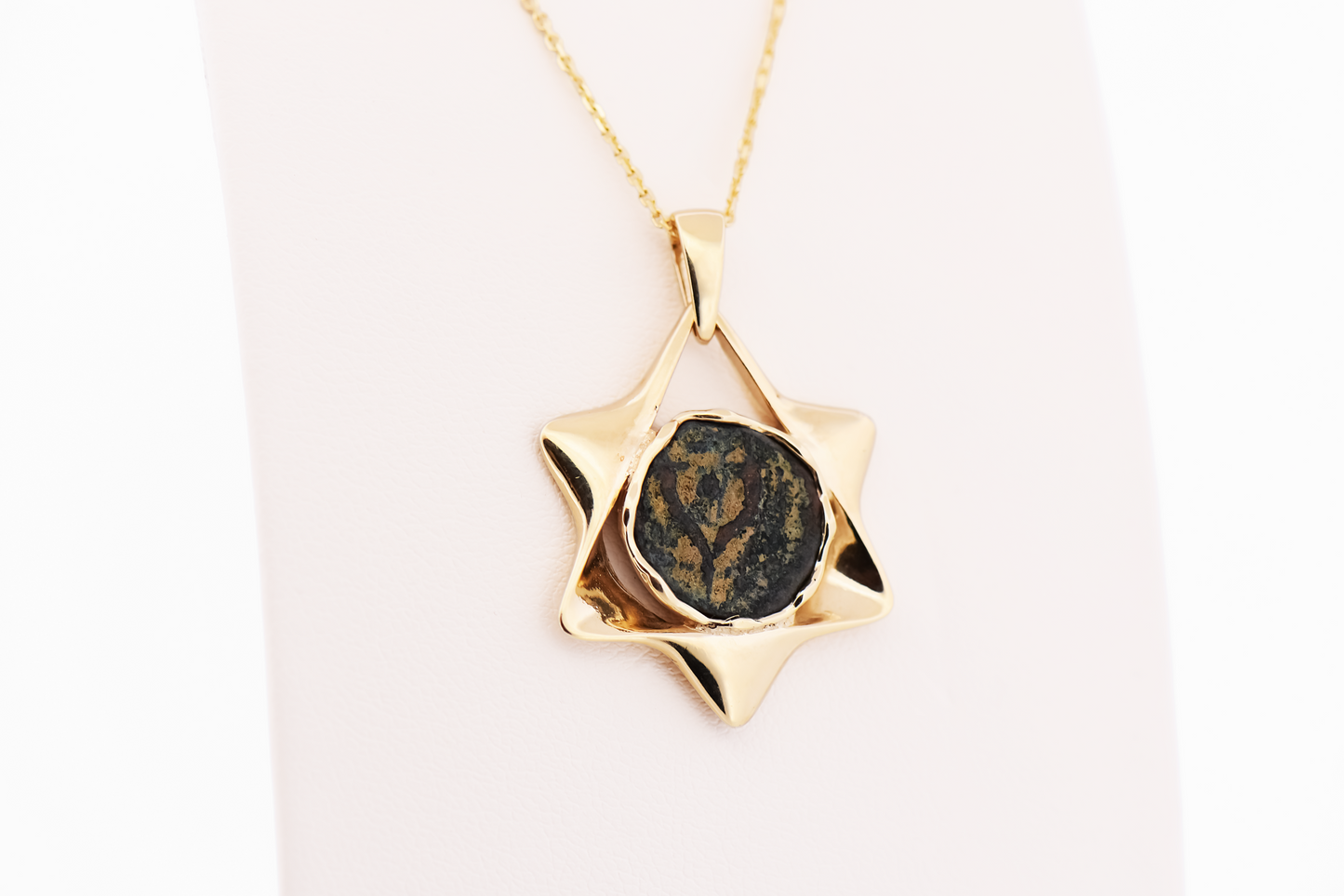 Estate Star of David Pendant Set with Ancient Widow's Mite Coin