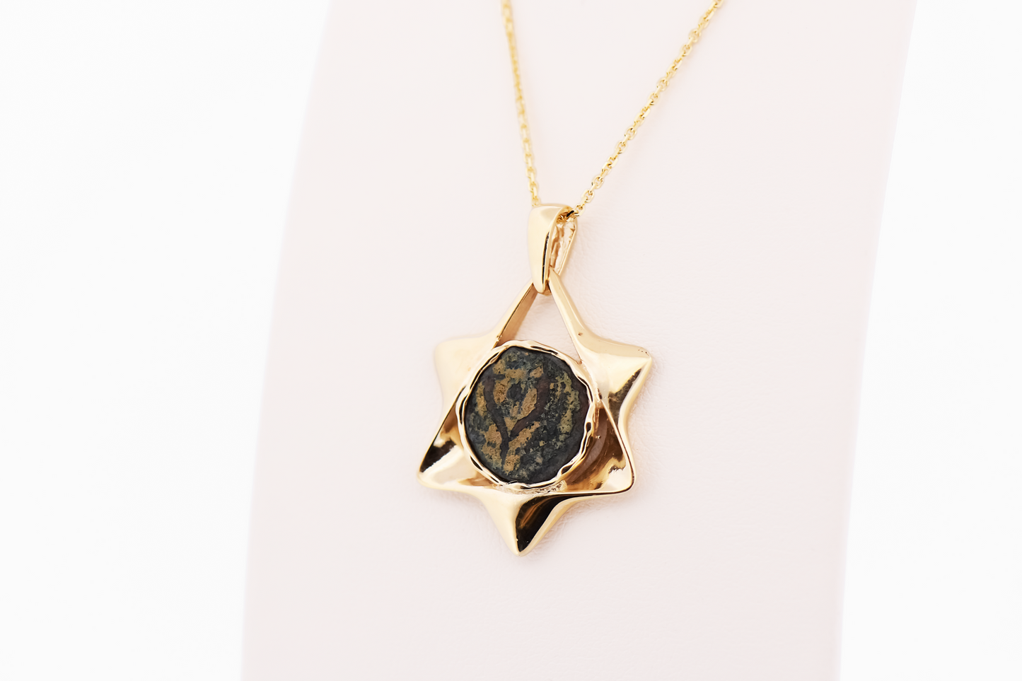 Estate Star of David Pendant Set with Ancient Widow's Mite Coin