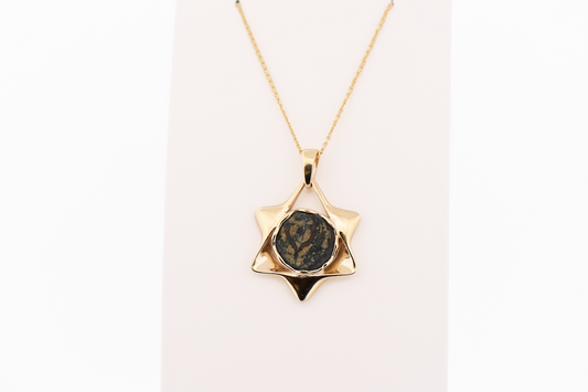 Estate Star of David Pendant Set with Ancient Widow's Mite Coin