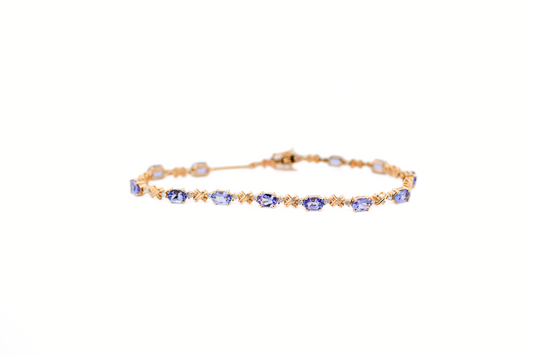 Estate Tanzanite & Diamond Tennis Bracelet in Yellow Gold - Lengthened to 7.75"