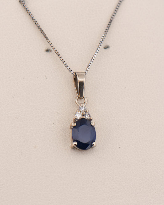 Estate Thai Blue Sapphire & Diamond Drop Pendant