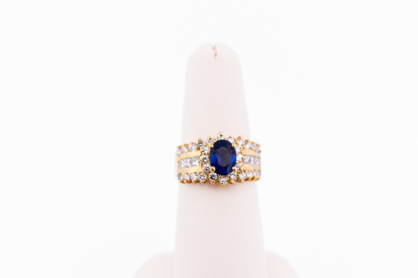 Estate Thai Sapphire & Diamond Ring in Wide 18k Gold Mounting