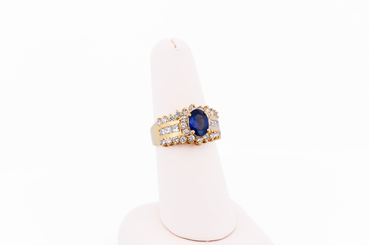 Estate Thai Sapphire & Diamond Ring in Wide 18k Gold Mounting
