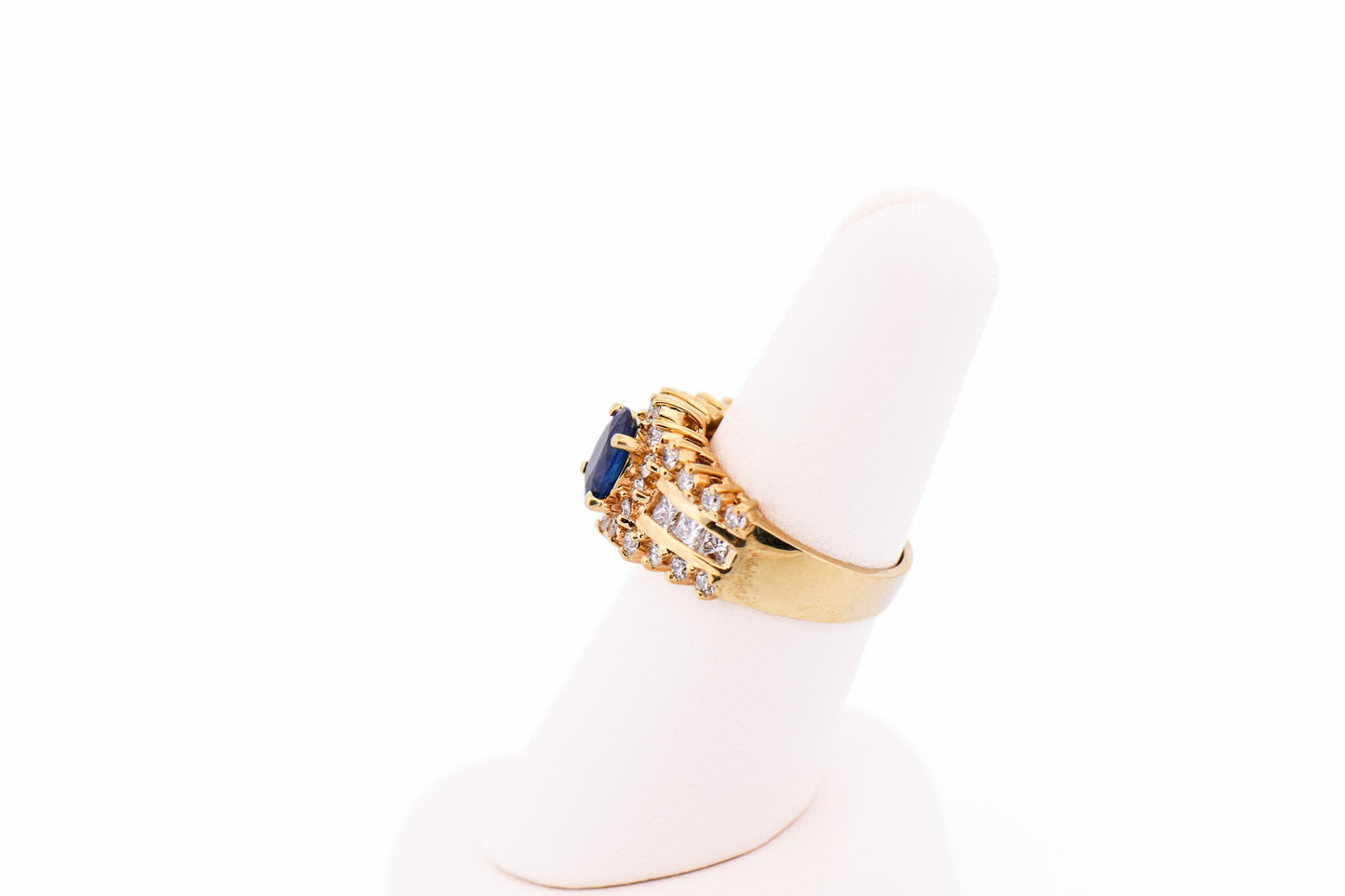 Estate Thai Sapphire & Diamond Ring in Wide 18k Gold Mounting