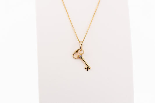 Estate Tiffany & Co 18k Yellow Gold Key Necklace with Diamond Accent