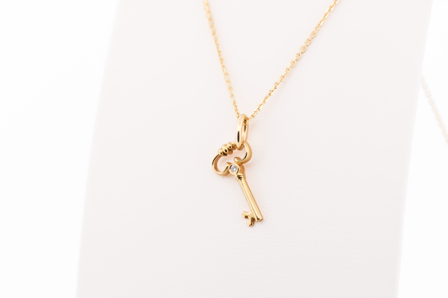 Estate Tiffany & Co 18k Yellow Gold Key Necklace with Diamond Accent