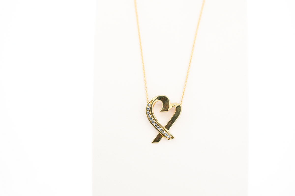 Estate Tiffany & Co Paloma Picasso "Loving Heart" Diamond Necklace in 18k Gold