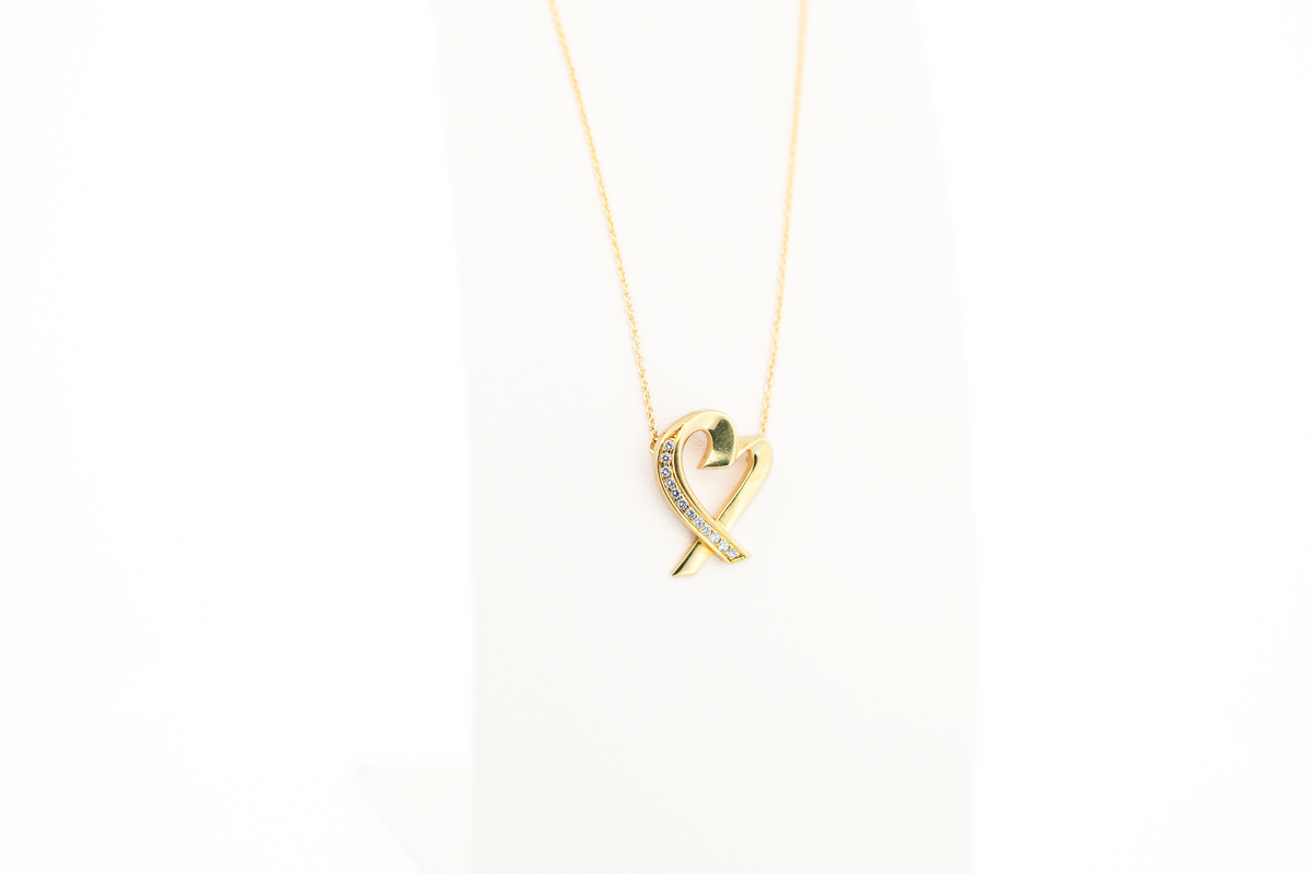 Estate Tiffany & Co Paloma Picasso "Loving Heart" Diamond Necklace in 18k Gold