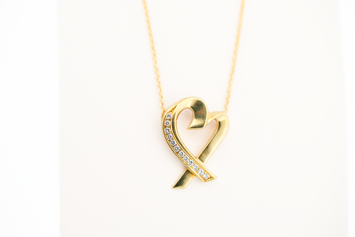 Estate Tiffany & Co Paloma Picasso "Loving Heart" Diamond Necklace in 18k Gold