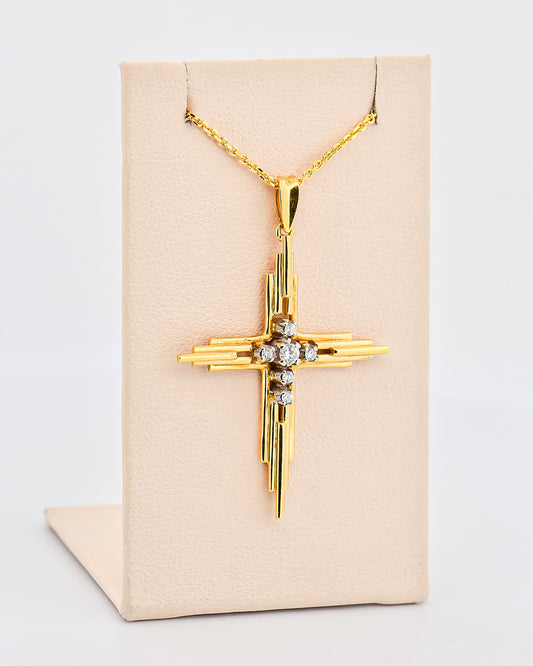 Estate Unisex Diamond Cross Pendant in 18k Gold