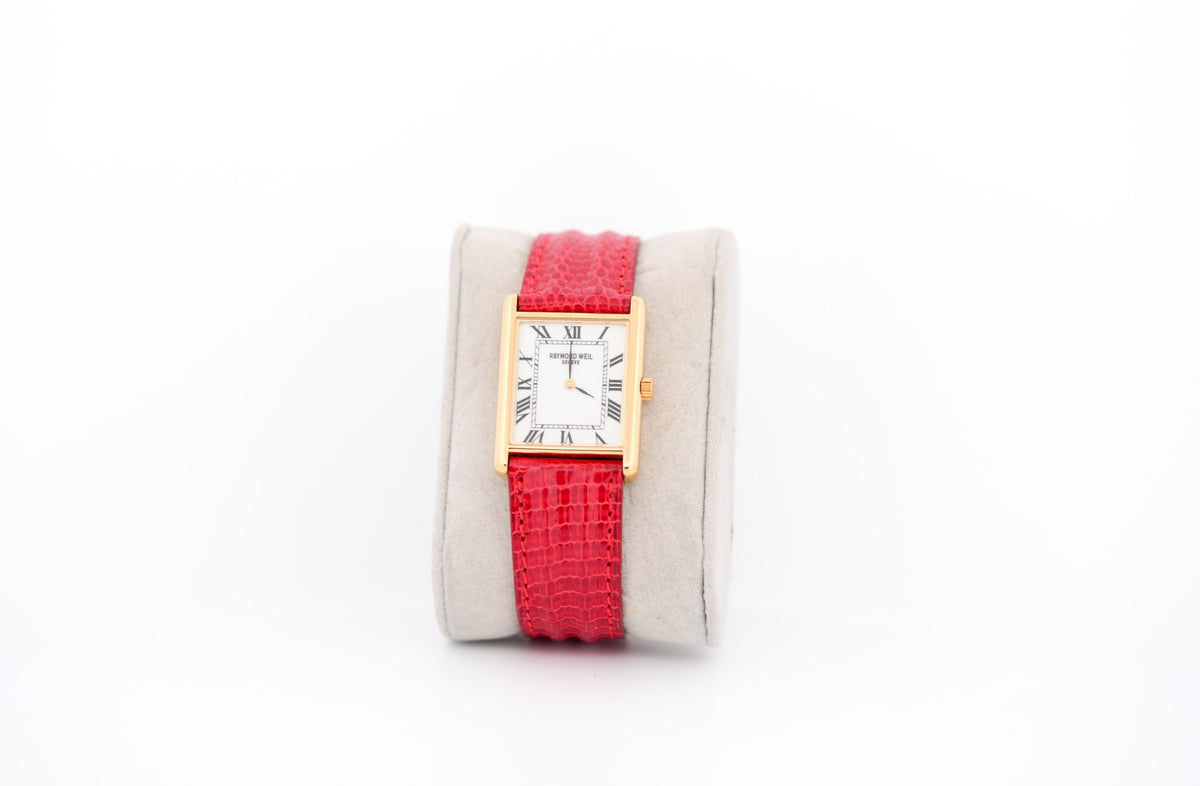 Estate Unisex Raymond Weil 18k Gold Plated Tank Wrist Watch