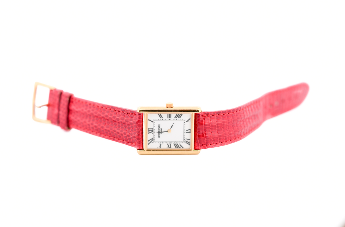 Estate Unisex Raymond Weil 18k Gold Plated Tank Wrist Watch