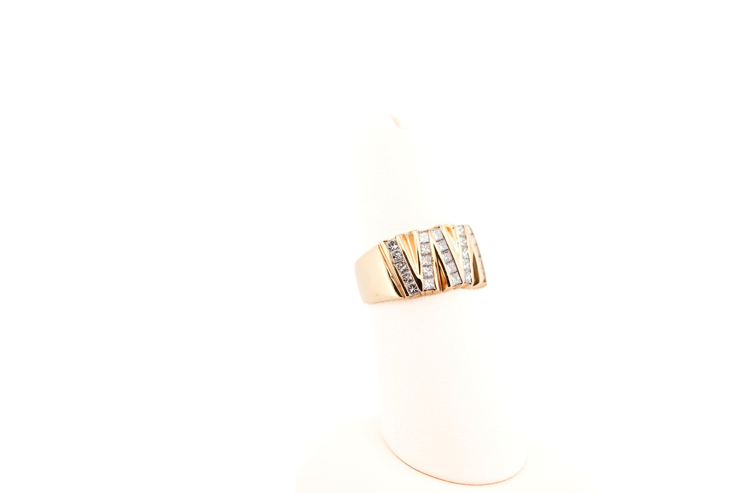 Estate Wide Yellow Gold Band with Princess Cut Diamonds