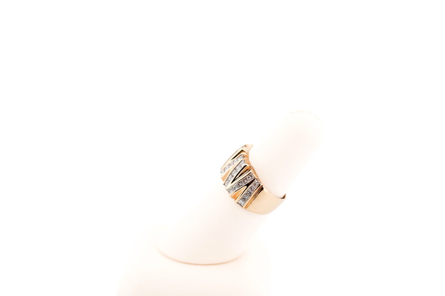 Estate Wide Yellow Gold Band with Princess Cut Diamonds