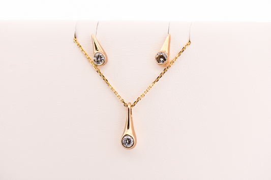 Estate Yellow Gold & Diamond "Drip Drop" Pendant and Earring Set