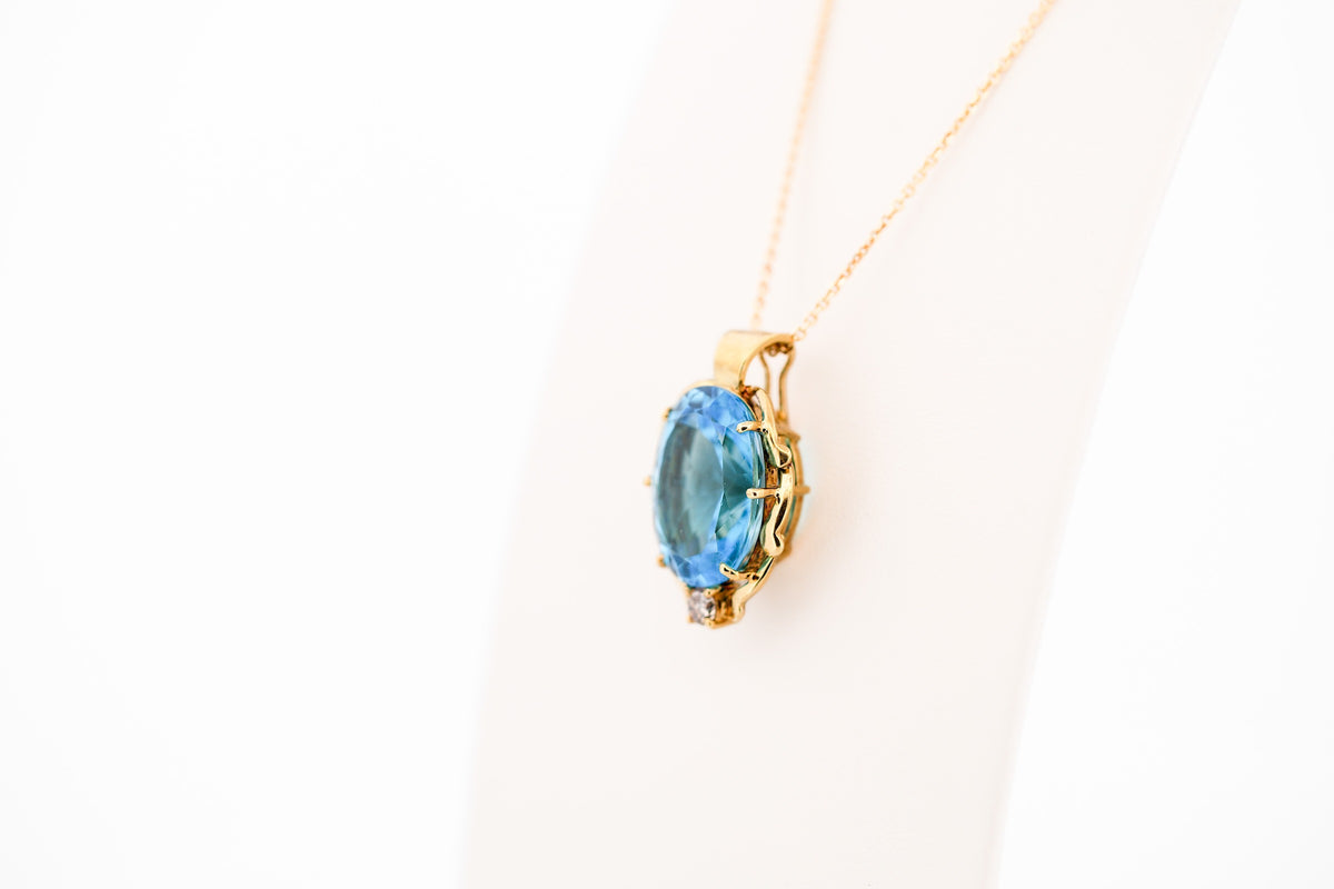 Estate Yellow Gold Enhancer Pendant with Swiss Blue Topaz & Champagne Diamond
