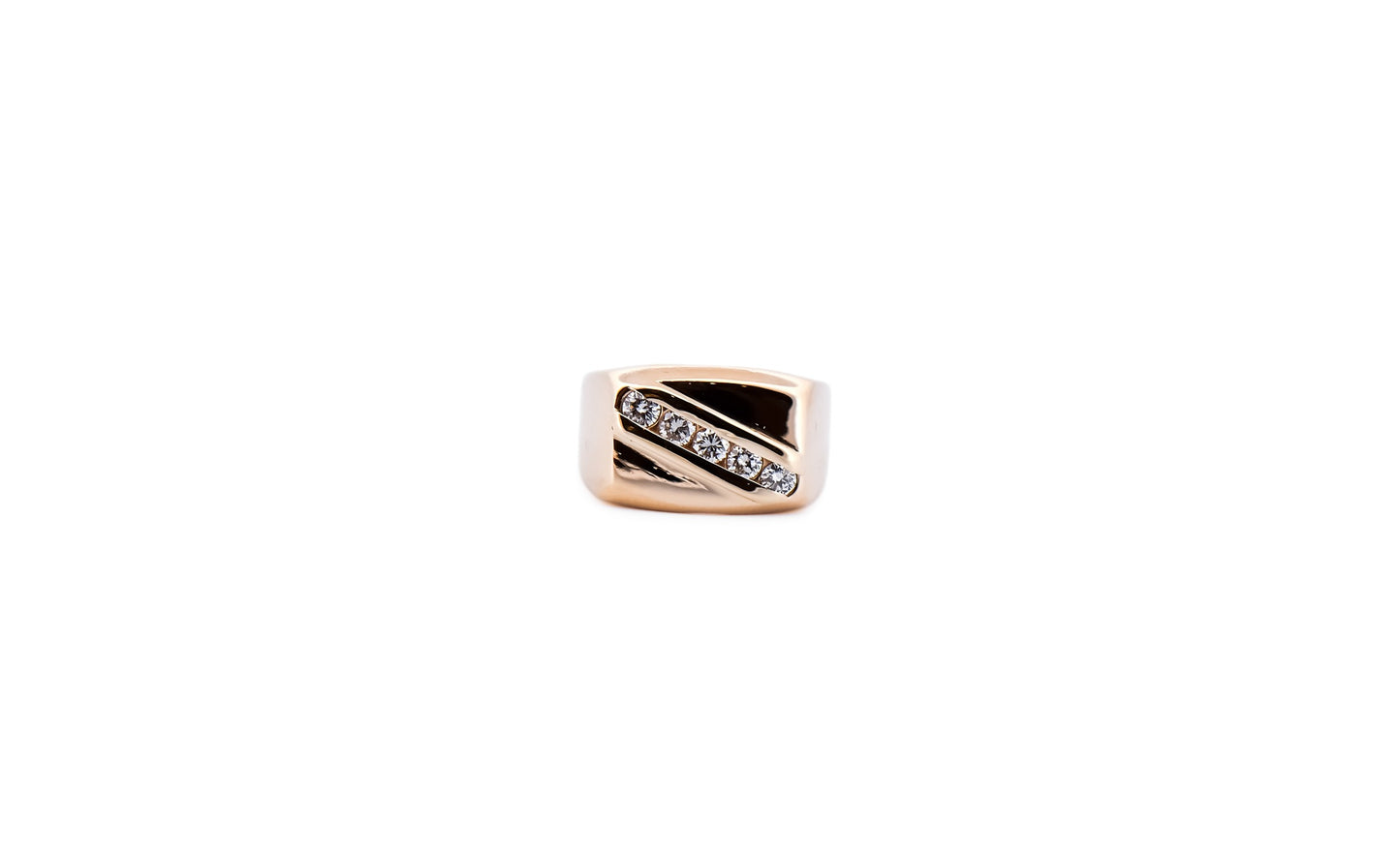 Estate Yellow Gold Gents Ring with Diagonal Diamond Channel