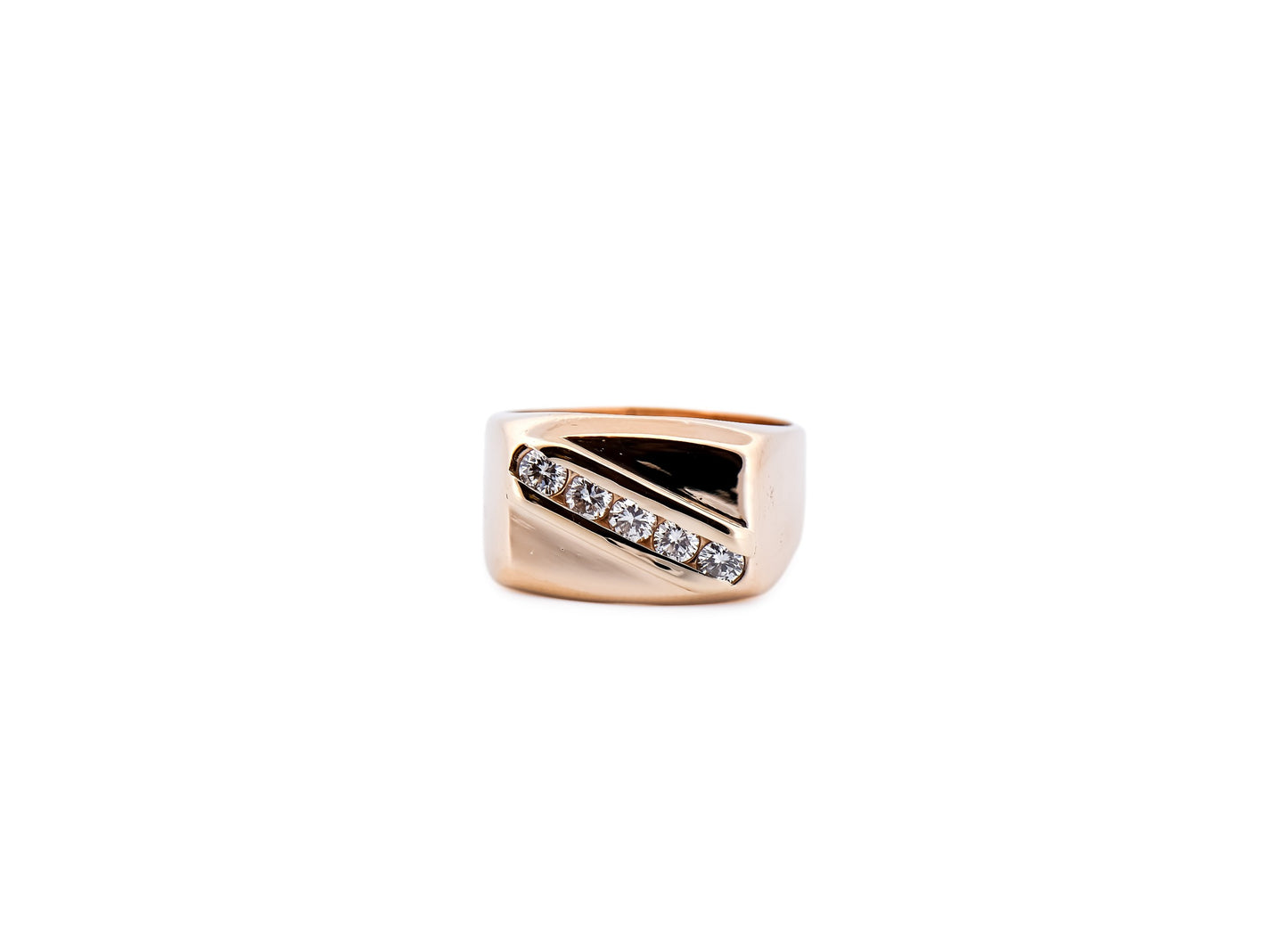 Estate Yellow Gold Gents Ring with Diagonal Diamond Channel