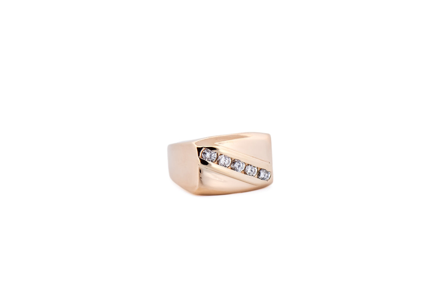 Estate Yellow Gold Gents Ring with Diagonal Diamond Channel
