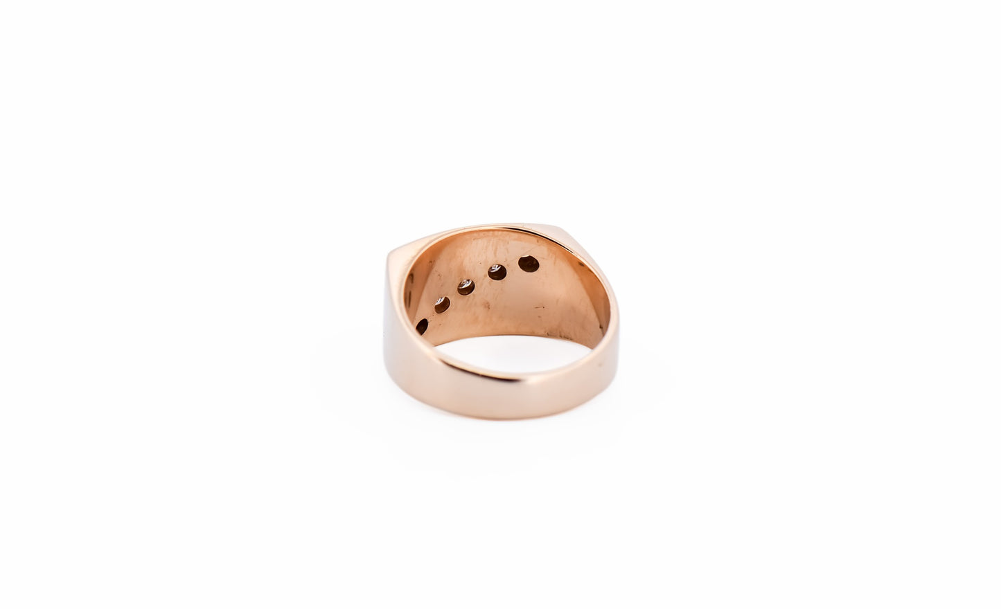 Estate Yellow Gold Gents Ring with Diagonal Diamond Channel