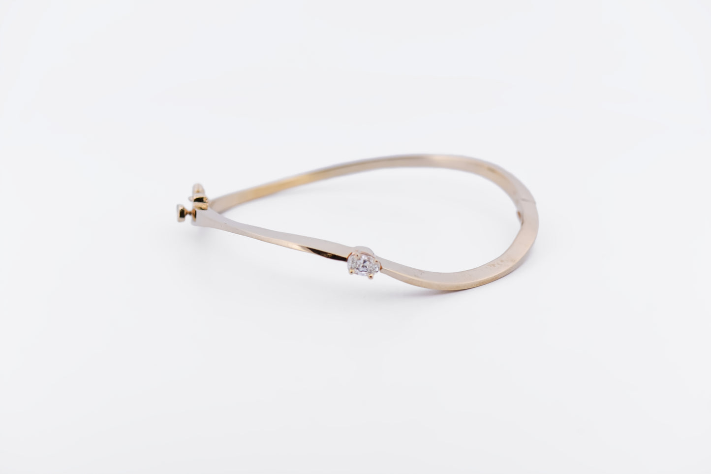 Estate Yellow Gold & Oval Diamond Bracelet - Hinged Cuff