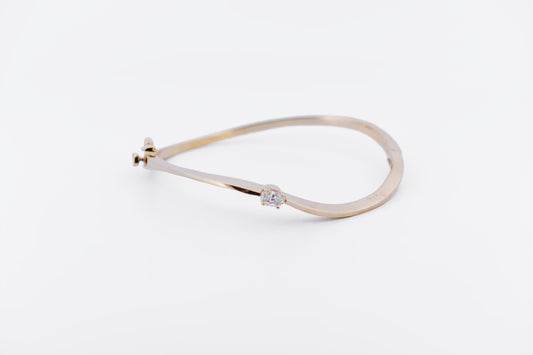 Estate Yellow Gold & Oval Diamond Bracelet - Hinged Cuff