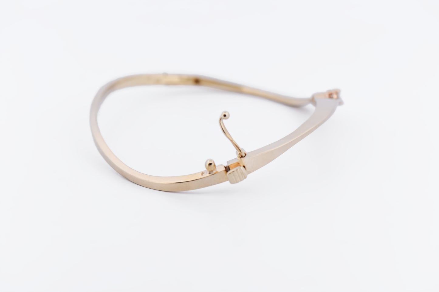 Estate Yellow Gold & Oval Diamond Bracelet - Hinged Cuff