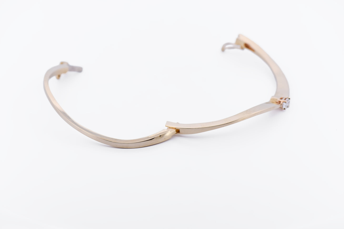 Estate Yellow Gold & Oval Diamond Bracelet - Hinged Cuff
