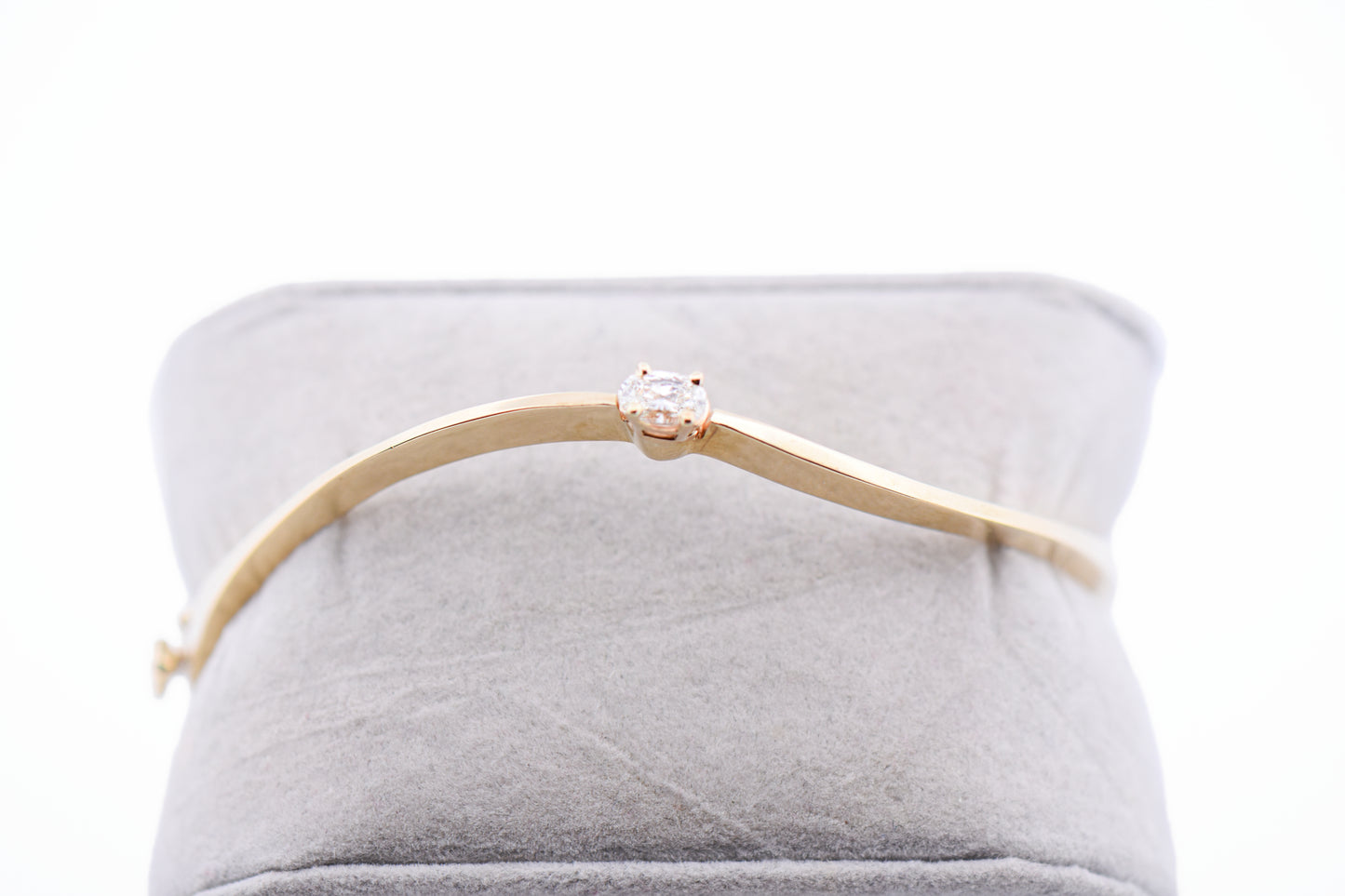 Estate Yellow Gold & Oval Diamond Bracelet - Hinged Cuff