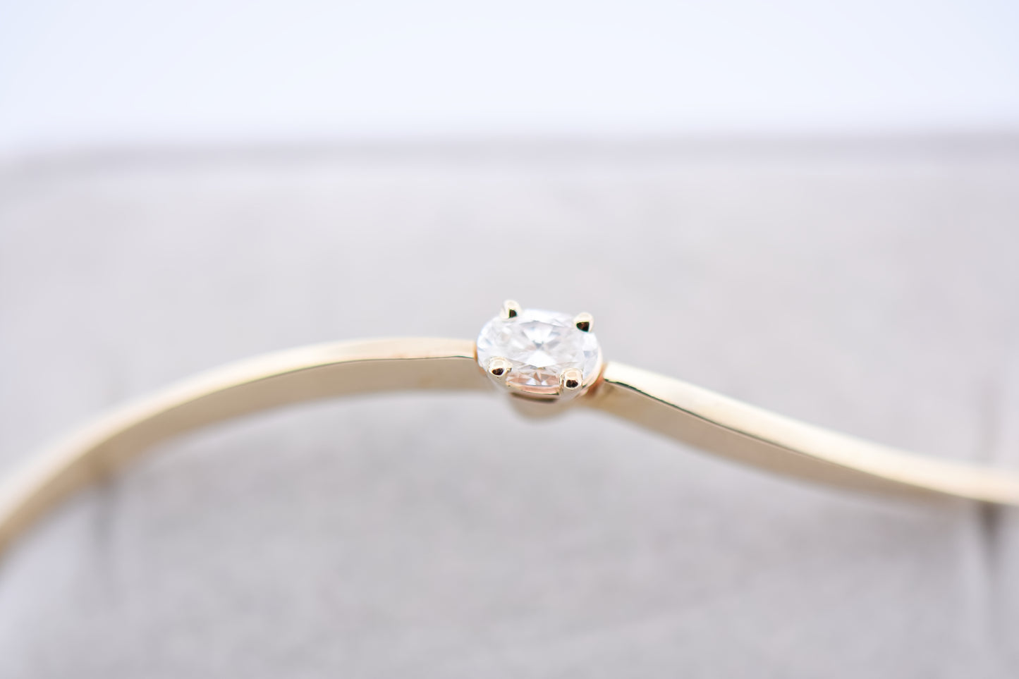 Estate Yellow Gold & Oval Diamond Bracelet - Hinged Cuff