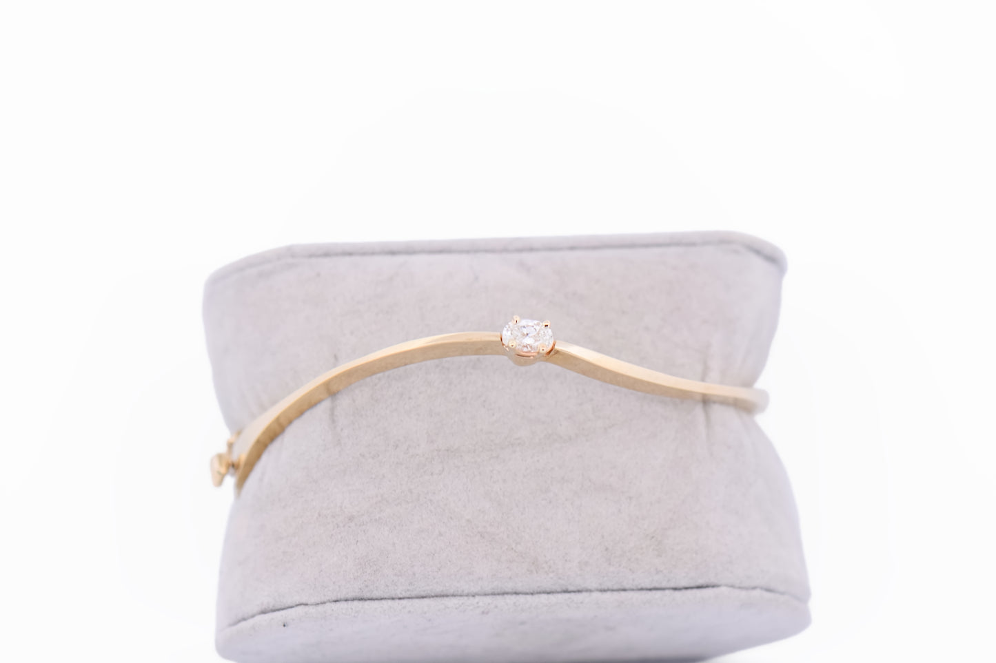 Estate Yellow Gold & Oval Diamond Bracelet - Hinged Cuff