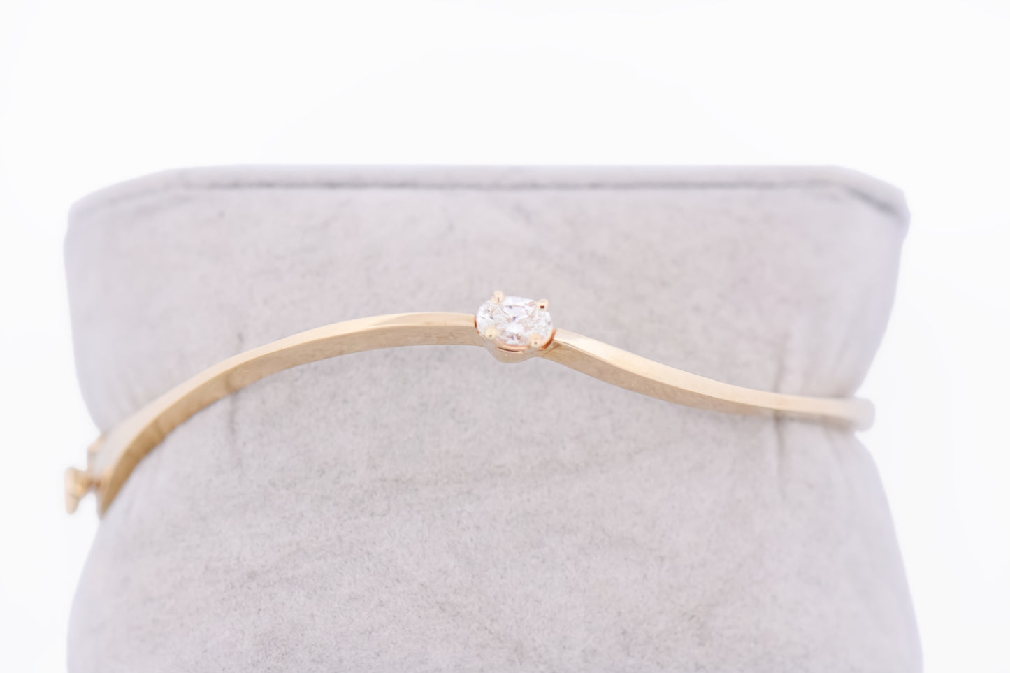 Estate Yellow Gold & Oval Diamond Bracelet - Hinged Cuff