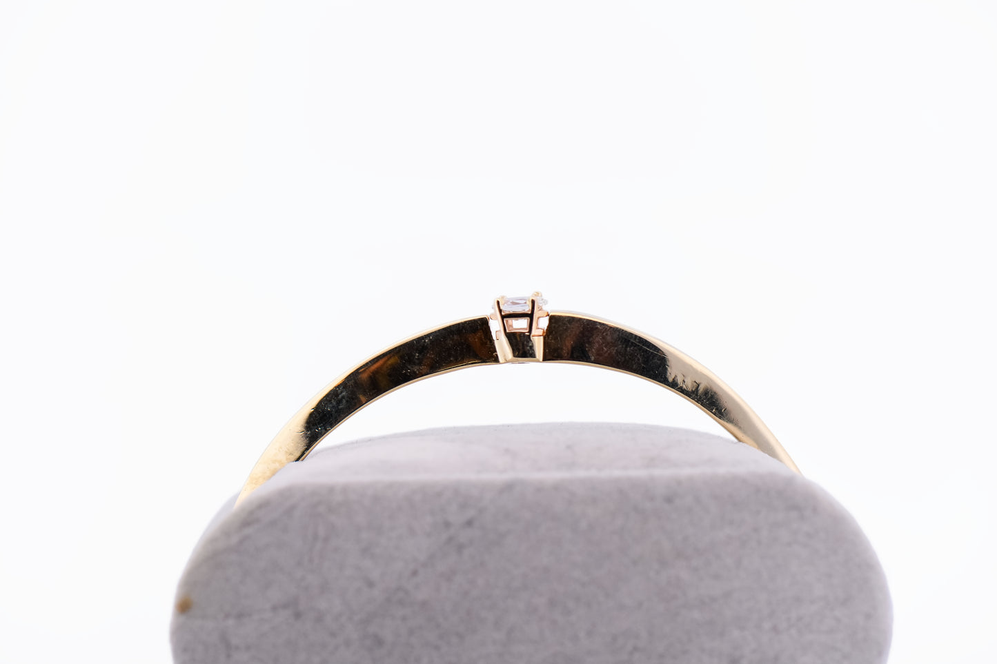 Estate Yellow Gold & Oval Diamond Bracelet - Hinged Cuff