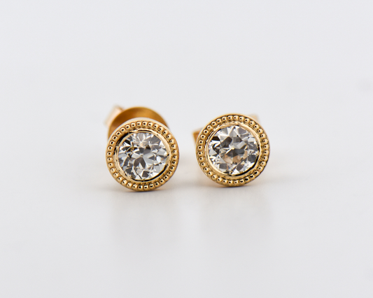 European-Cut Diamond Stud Earrings in Yellow Gold
