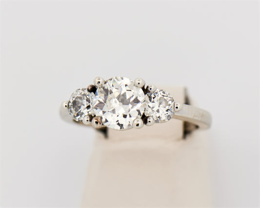 European Cut Three-Stone Diamond Engagment Ring