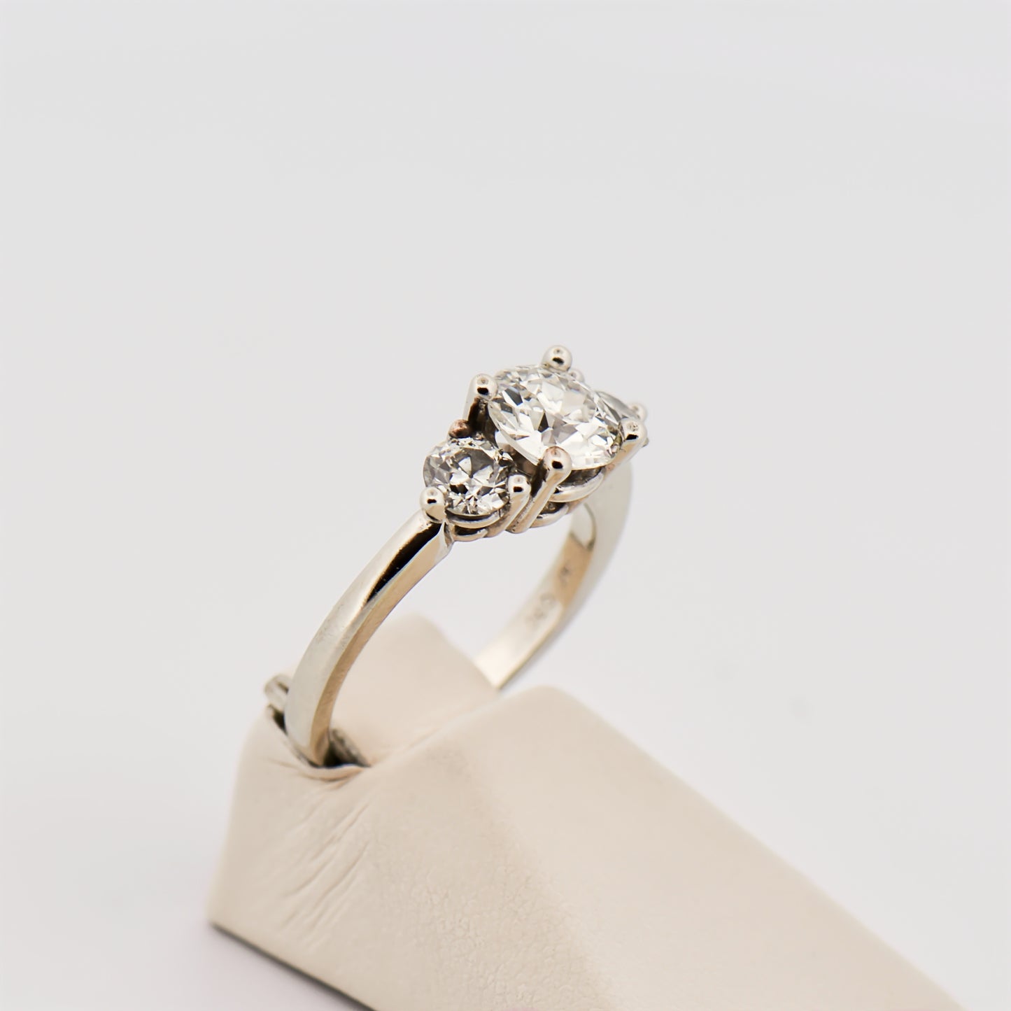 European Cut Three-Stone Diamond Engagment Ring