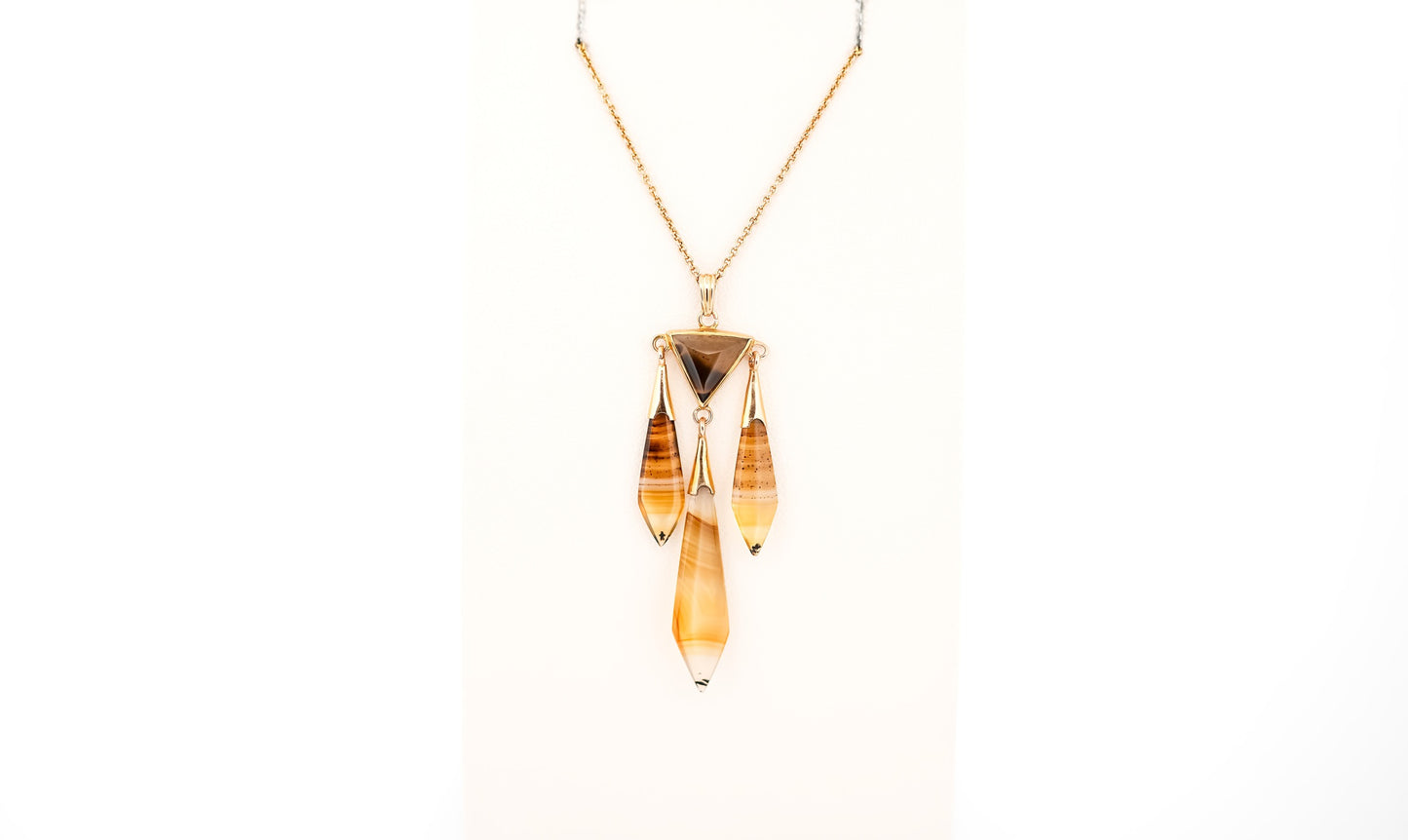 Exceptional Antique Banded Agate Pendant & Chain 10k Gold