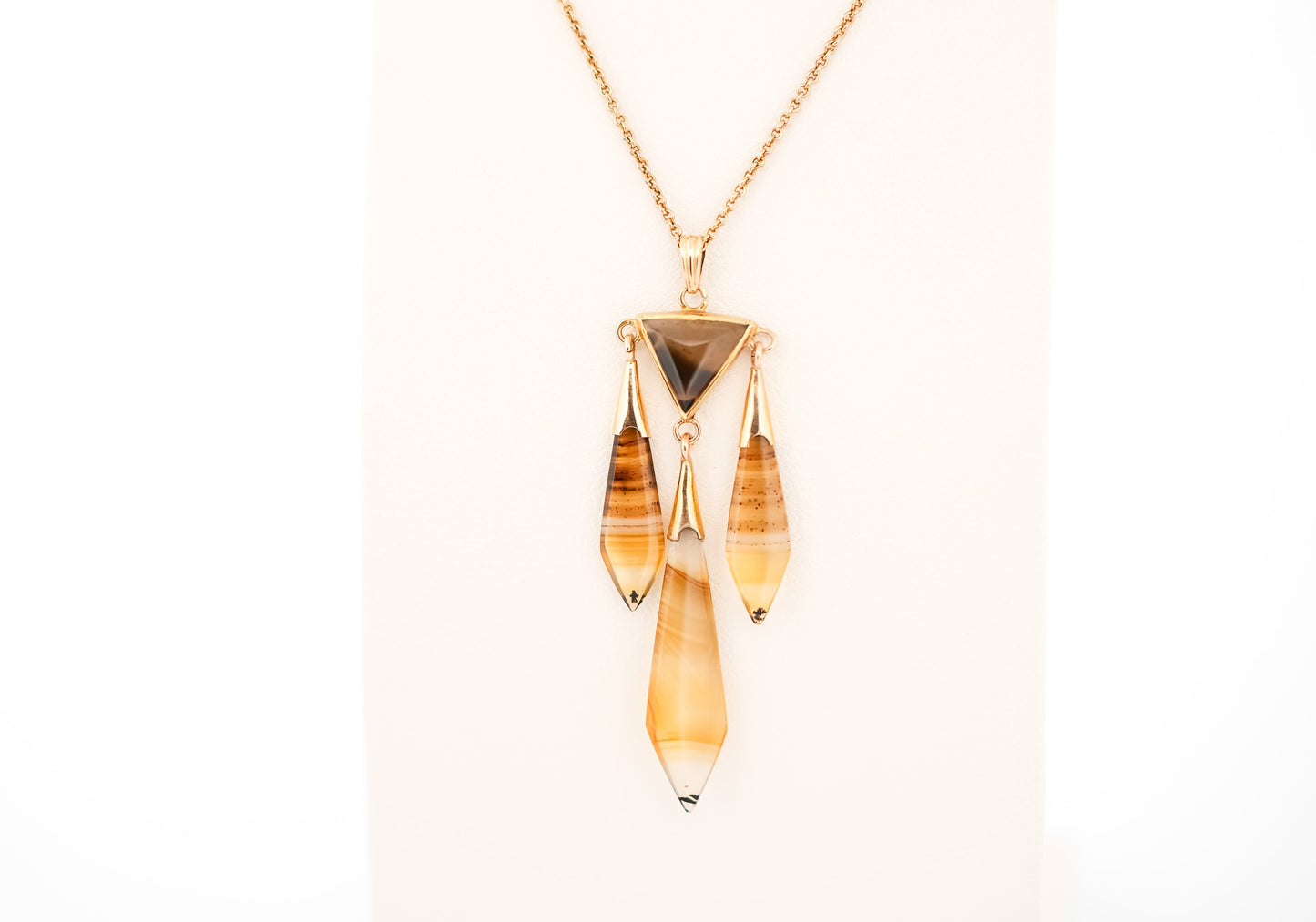 Exceptional Antique Banded Agate Pendant & Chain 10k Gold