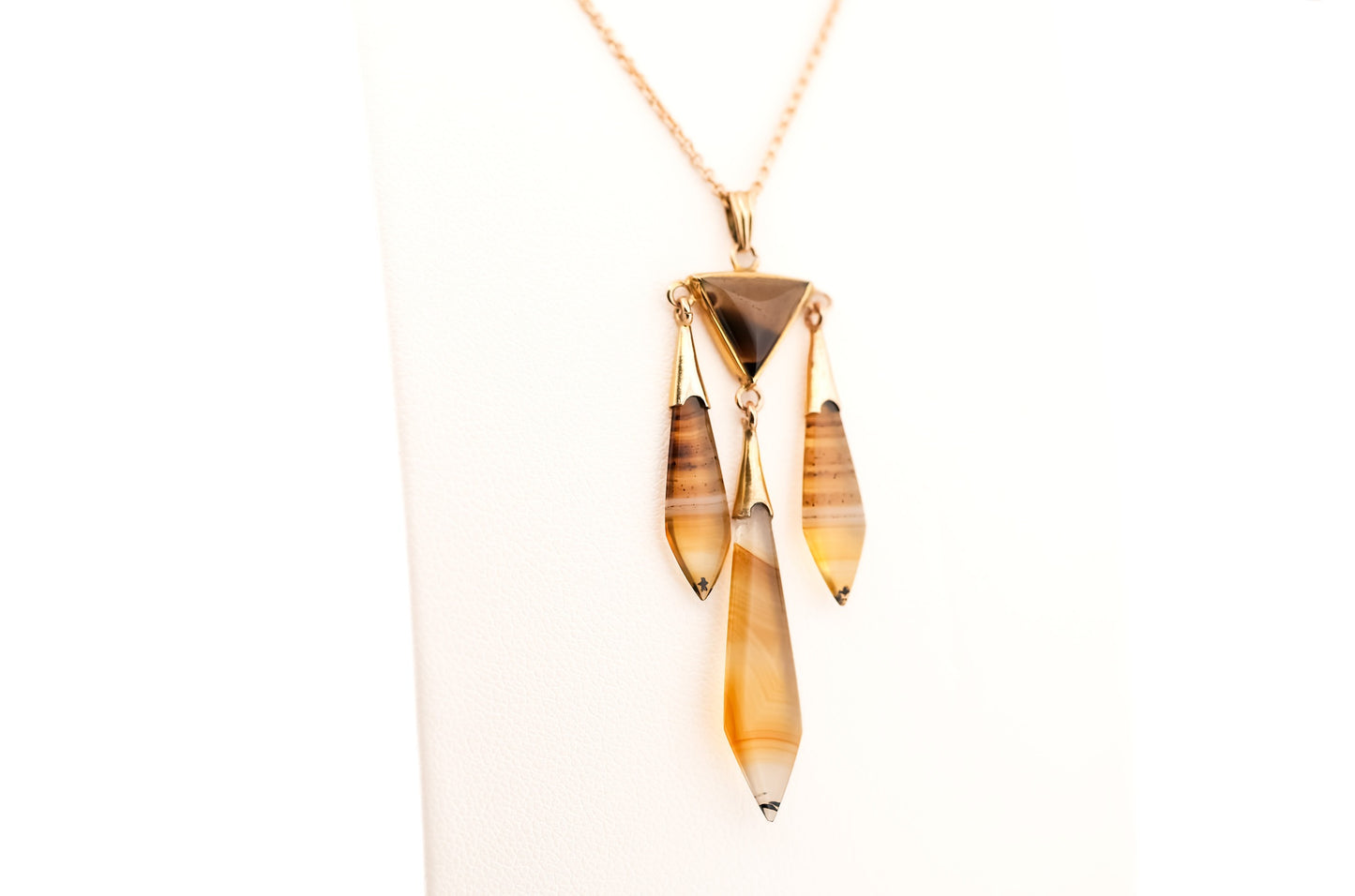 Exceptional Antique Banded Agate Pendant & Chain 10k Gold