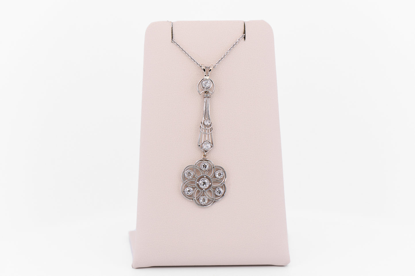 Exceptional Art Deco Platinum & Diamond Floral Lavalier Pendant