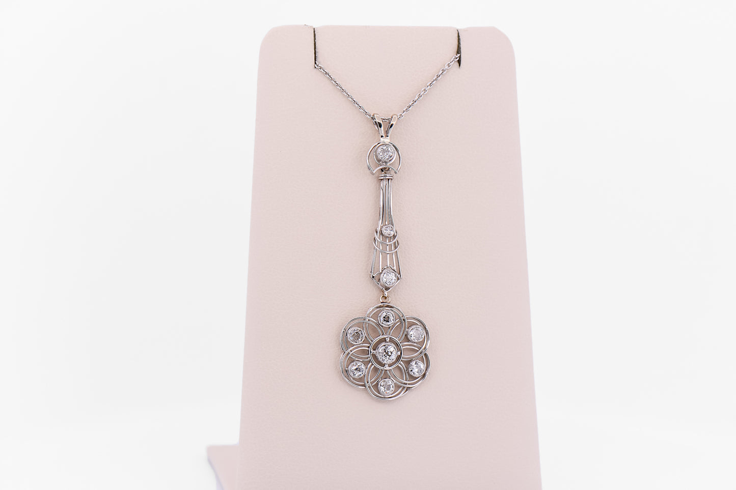 Exceptional Art Deco Platinum & Diamond Floral Lavalier Pendant
