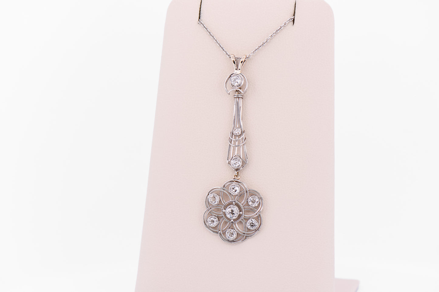 Exceptional Art Deco Platinum & Diamond Floral Lavalier Pendant