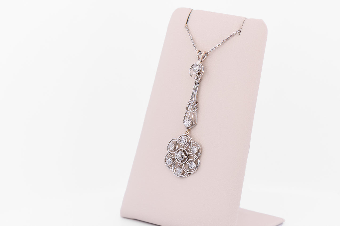 Exceptional Art Deco Platinum & Diamond Floral Lavalier Pendant