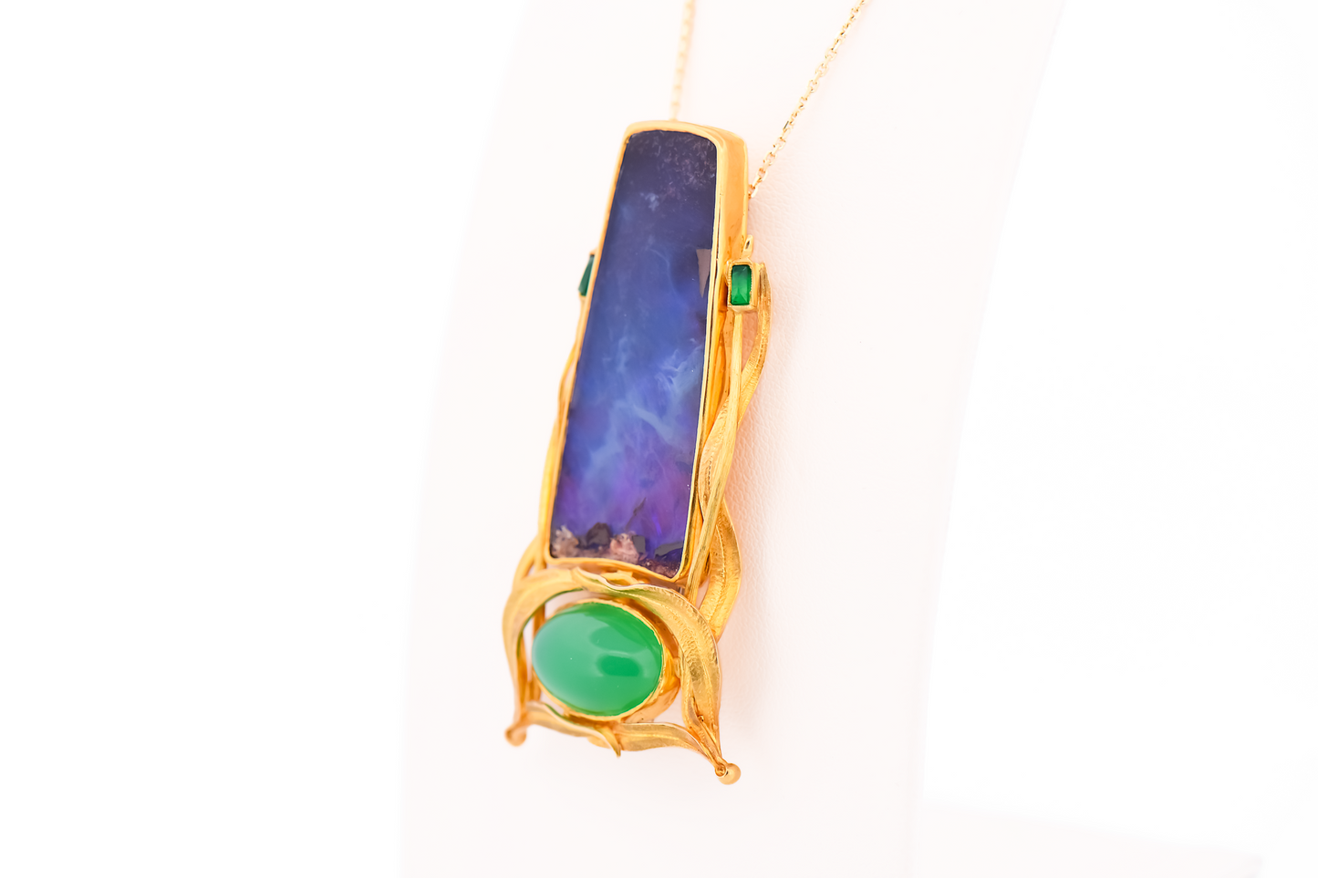 Exceptional Boulder Opal & Chrysoprase Brooch in High-Karat Gold by Tom Herman