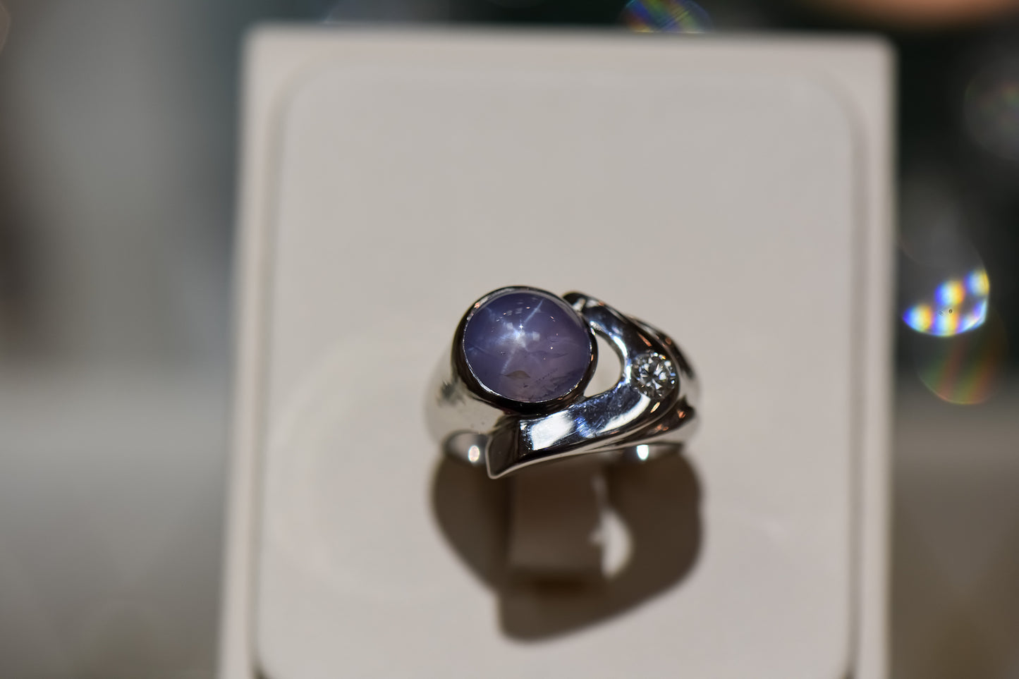 Exceptional Natural Purple Star Sapphire set in Wide 18k Ring