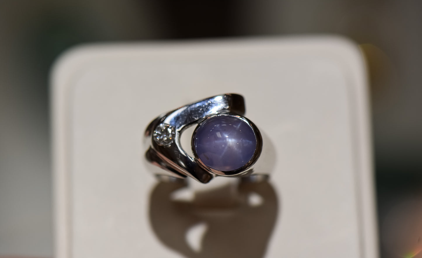 Exceptional Natural Purple Star Sapphire set in Wide 18k Ring