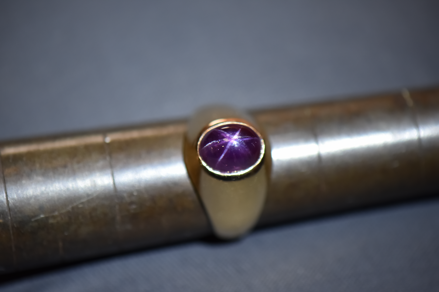 Exceptional Natural Purple Star Sapphire Set in Wide 18k Ring