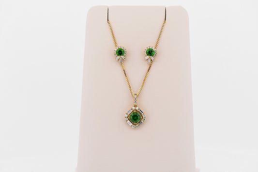 Exquisite Russian Demantoid Garnet Pendant and Earring Set with Horsetail Inclusions