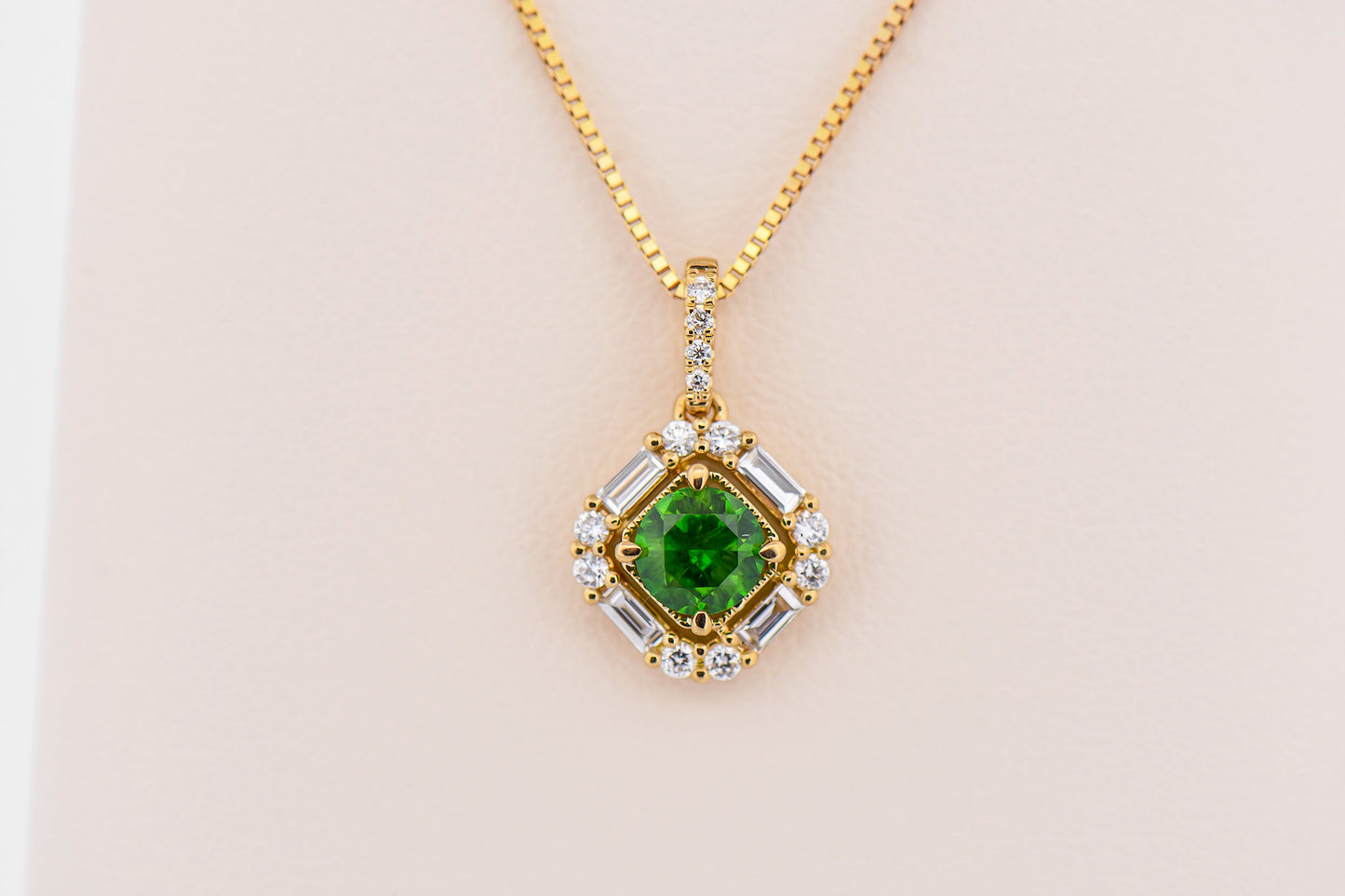 Exquisite Russian Demantoid Garnet Pendant and Earring Set with Horsetail Inclusions