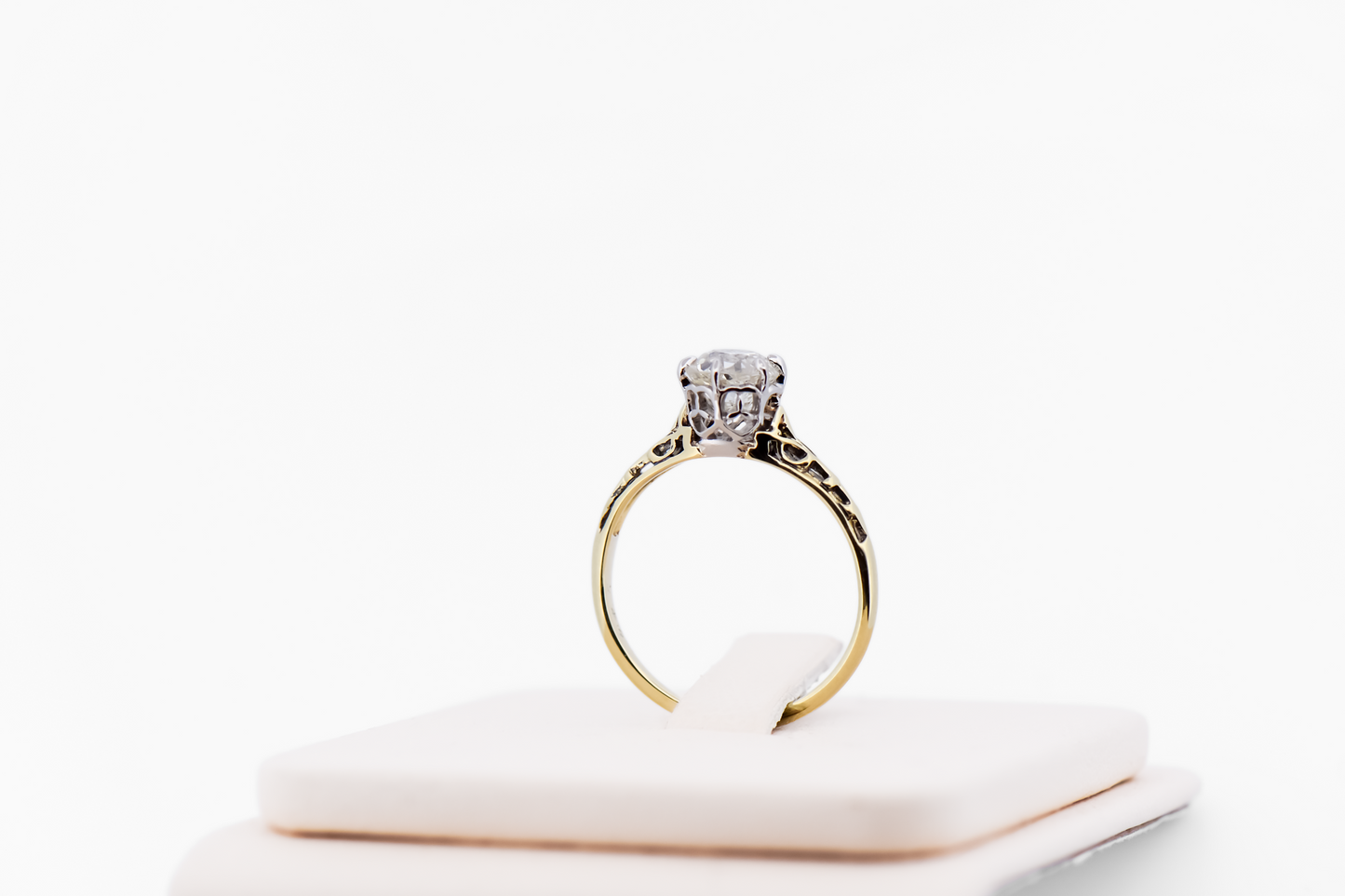 Fabulous 1ct Antique Old Mine Cut Diamond Engagement Ring in Yellow Gold Filigree